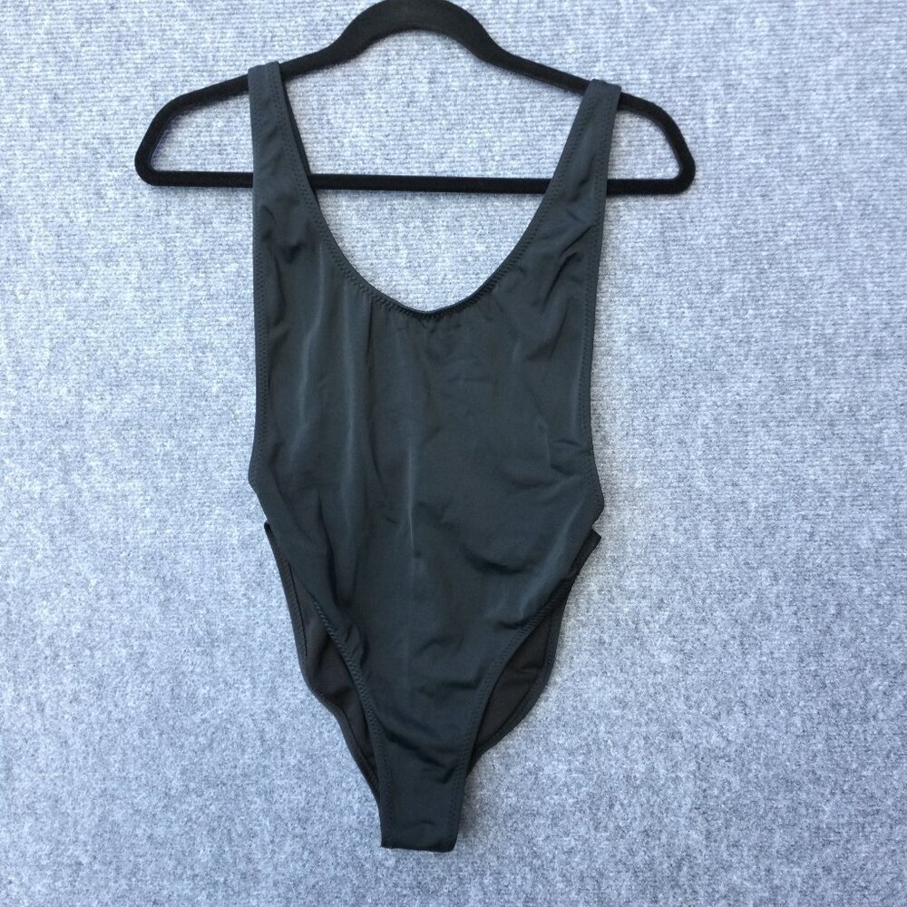 Dixperfect One Piece Swimsuit Black High Cut Leg Deep Sides Cheeky 90s Retro